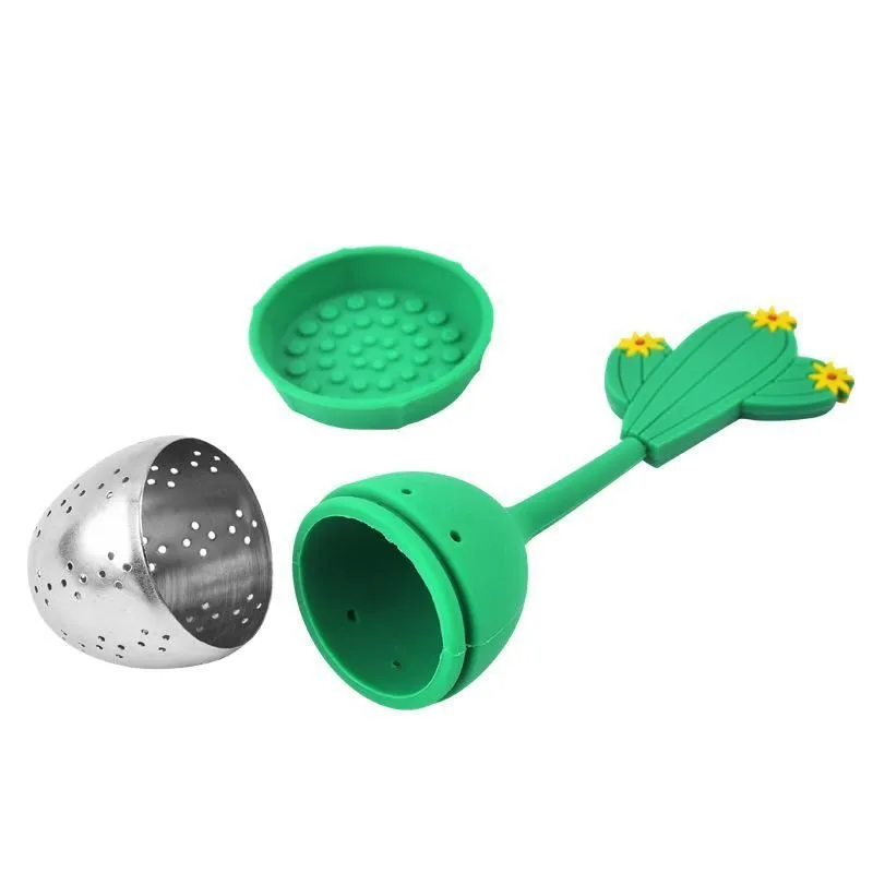 Food Grade Tea Tools for Loose Tea Reusable Silicone Handle Stainless Steel Strainer Drip Tray Included Teas Filter