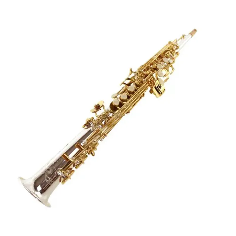 Margewate sopran saksofon prosta rura mosiężna srebrna i złoty lakier MAS-501 Sax Nowy instrument muzyczny z obudową
