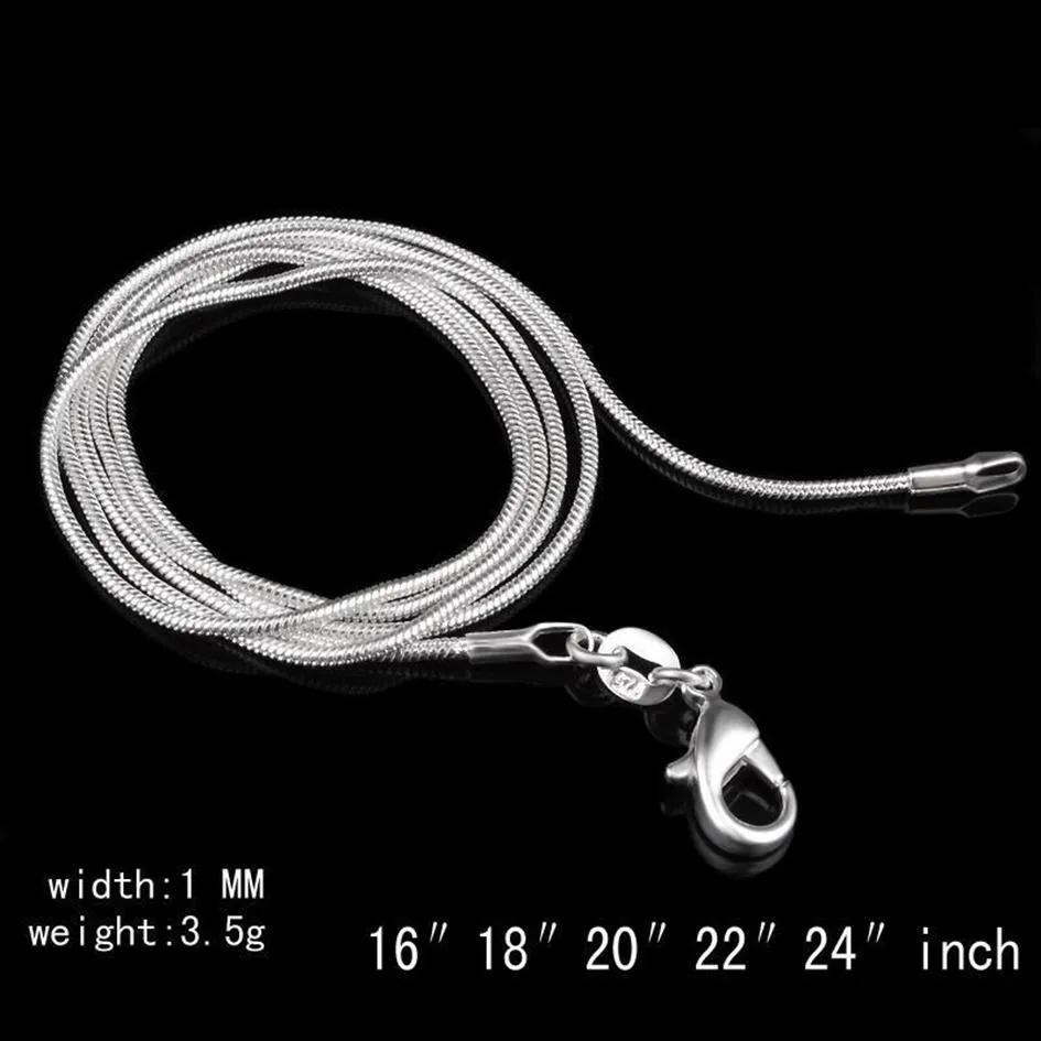 Grote promoties 100 stuks 925 sterling zilver gladde slang ketting kreeft sluitingen ketting sieraden maat 1 mm 16 inch --- 24inch200U