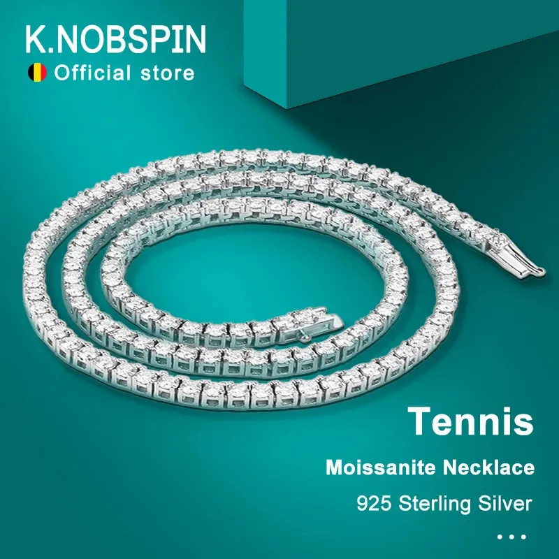 Chokers Knobspin 925 Sterling Silver Tennis Necklace For Women Real 4mm Diamonds With GRA Certificate Neck Chain Fine Jewelry 231202