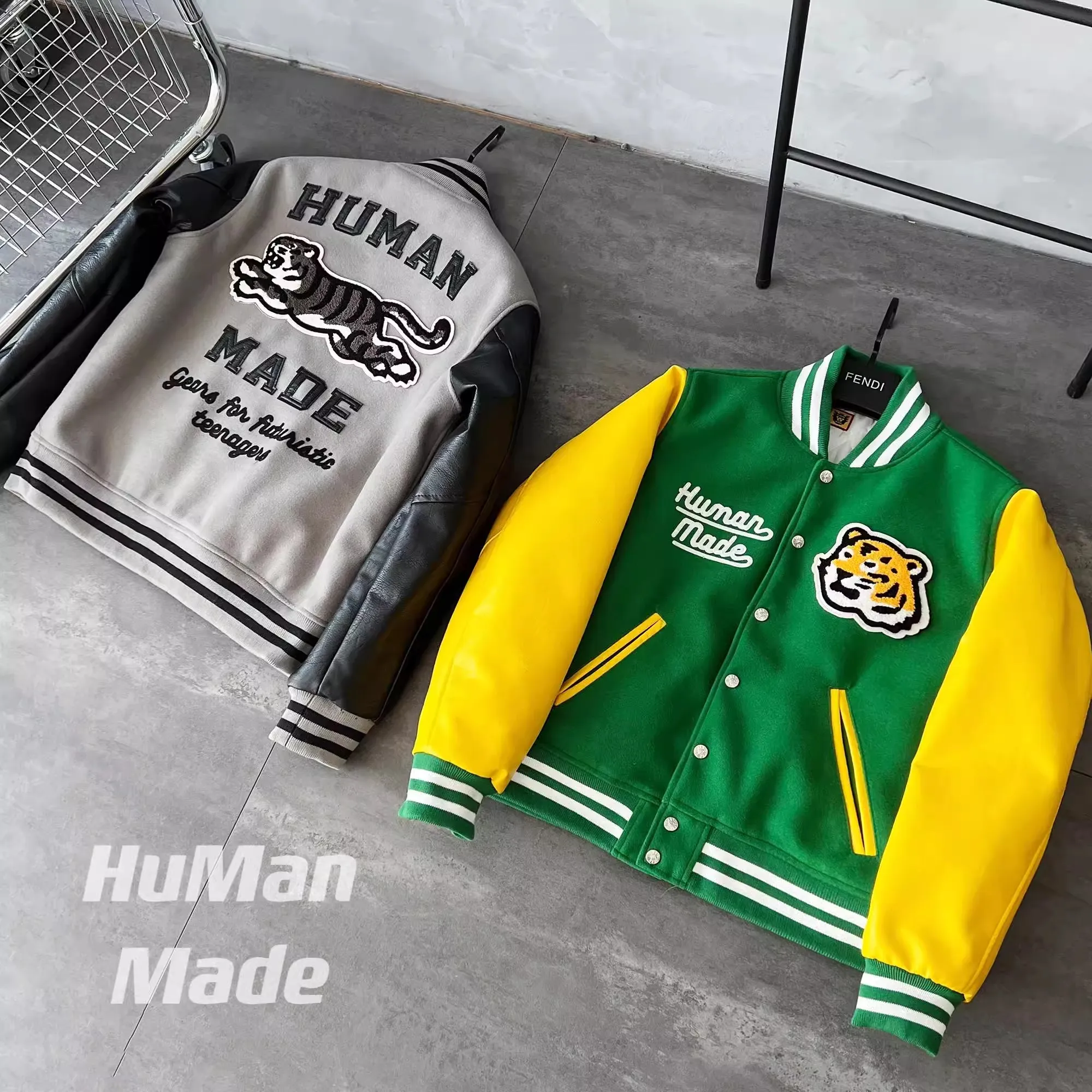 Leather Sleeve Woolen Jackets Tiger Baseball Jacket Men Women Cotton Coat