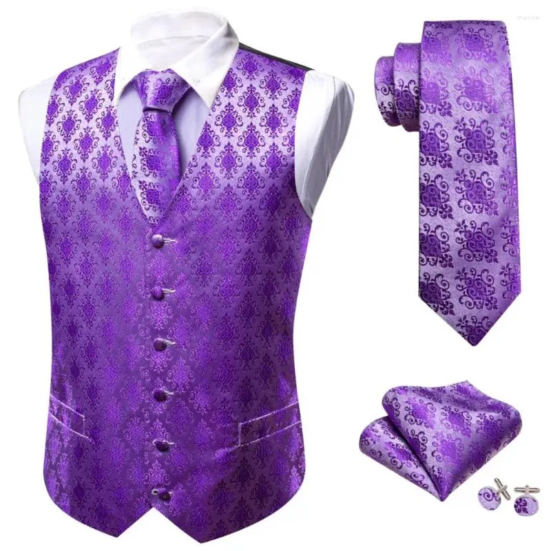 Mens Vests Elegant Vest For Men Silk Purple Waistcoat Tie Set