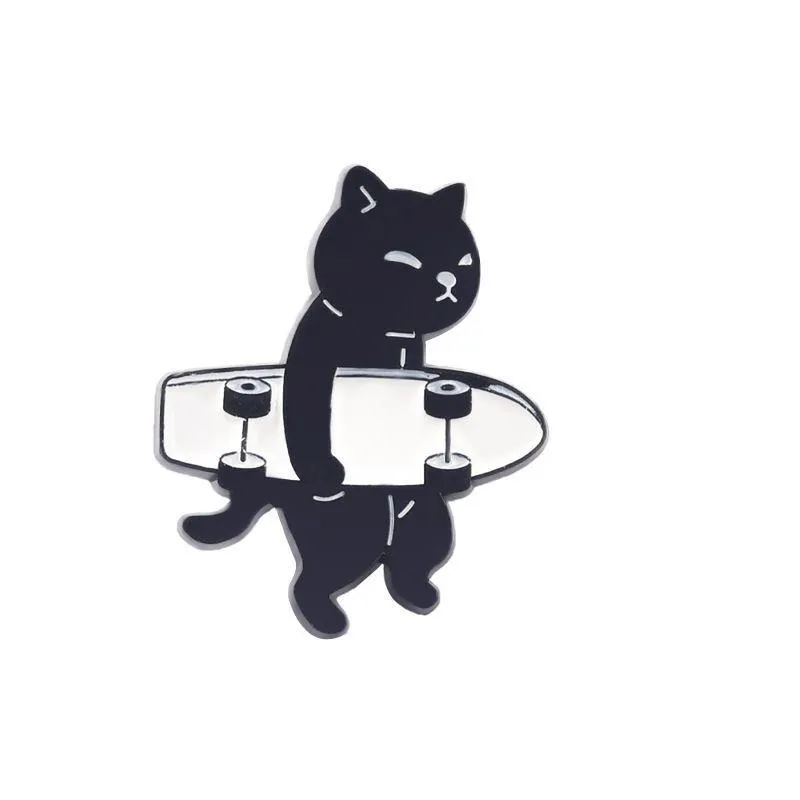 Pins Brooches Sweet Sports Little Black Cat Enamel Brooch Badge Alloy Metal Cartoon Clothes Bag Small Jewelry Accessorie For Drop De Dhgxo