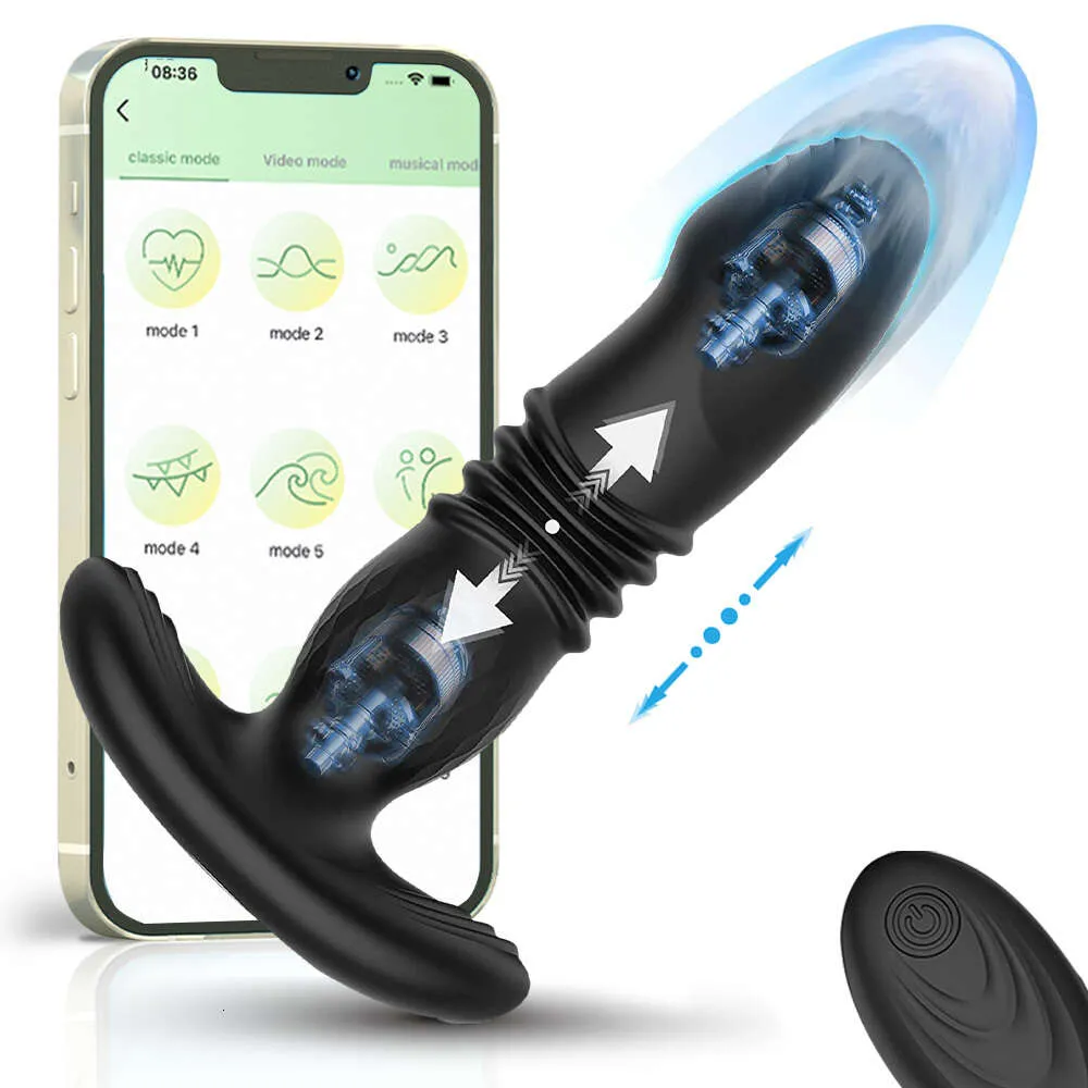 Sexspielzeug-Massagegerät, stoßendes Prostata-Massagegerät, App-Steuerung, Buttplug, Analvibrator, Spielzeug, Sport für Frauen, Männer, Arschdildo, Bluetooth, 10 Modi