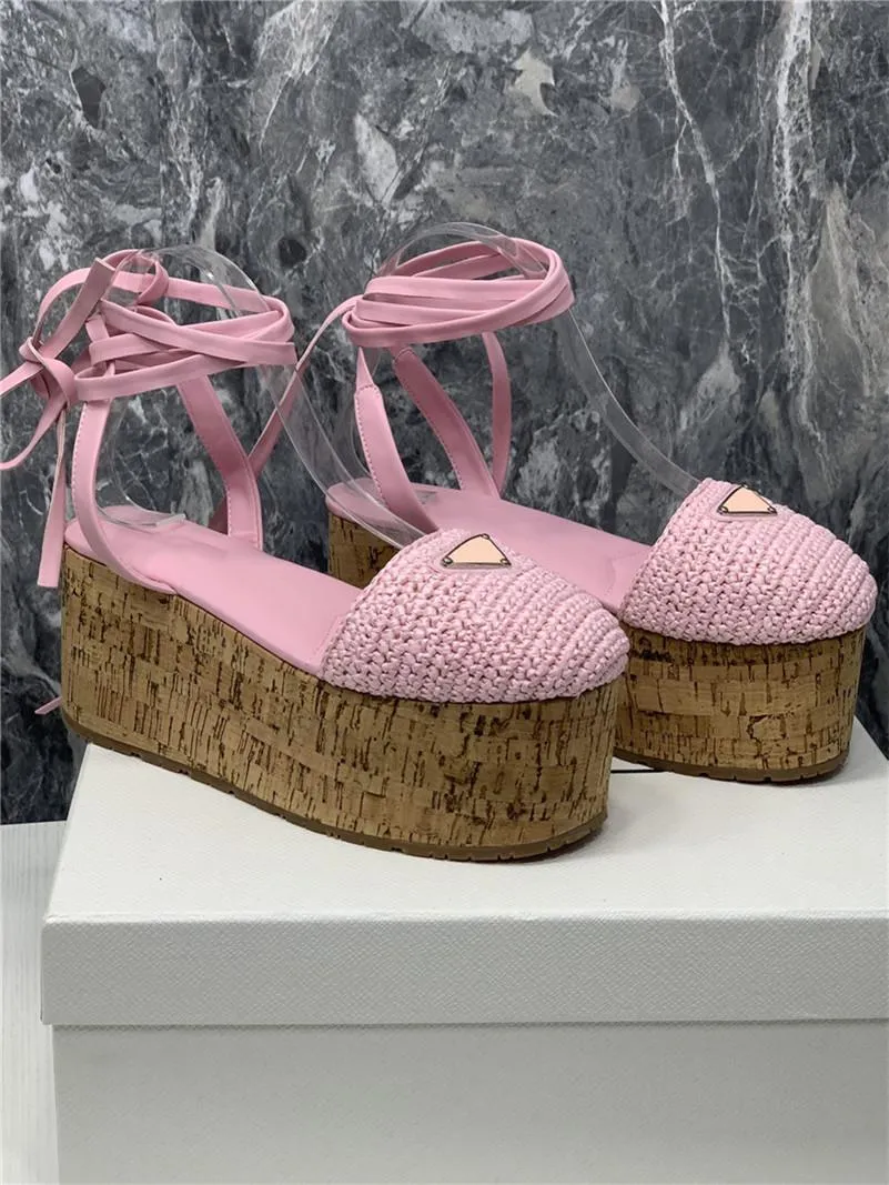 Sandales compensées Espadrille Monolith Slingback de luxe pour femmes de luxe Argent Brillant Chaussures Samdal à bout ouvert avec boîte Meilleure qualité