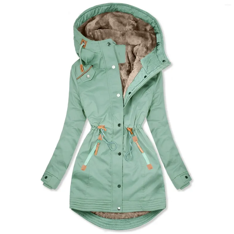 Womens Jackets Women Button Coat With Fleece Warm Windbreaker