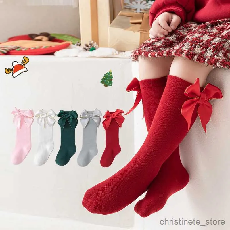 Kids Socks Children 0-5 years old Christmas socks Girls bow Princess stockings Baby cotton socks Fall and winter baby socks R231204