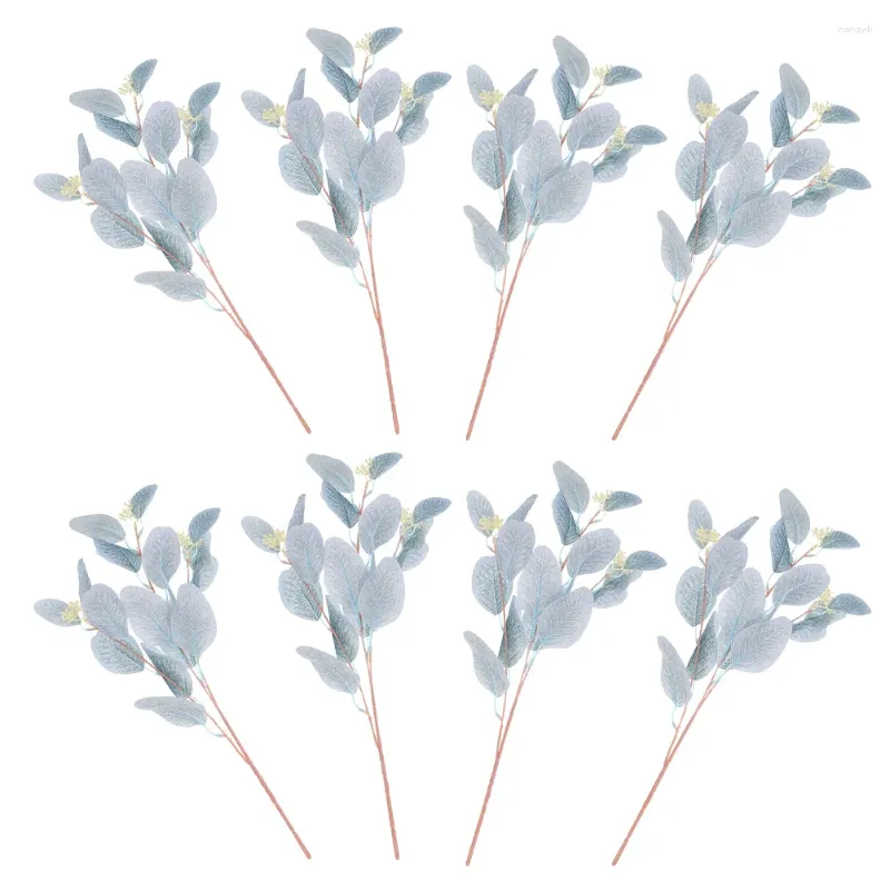 Fiori decorativi 8 pezzi composizione floreale foglie di eucalipto simulate decorazione di compleanno ragazza rami di foglie di seta