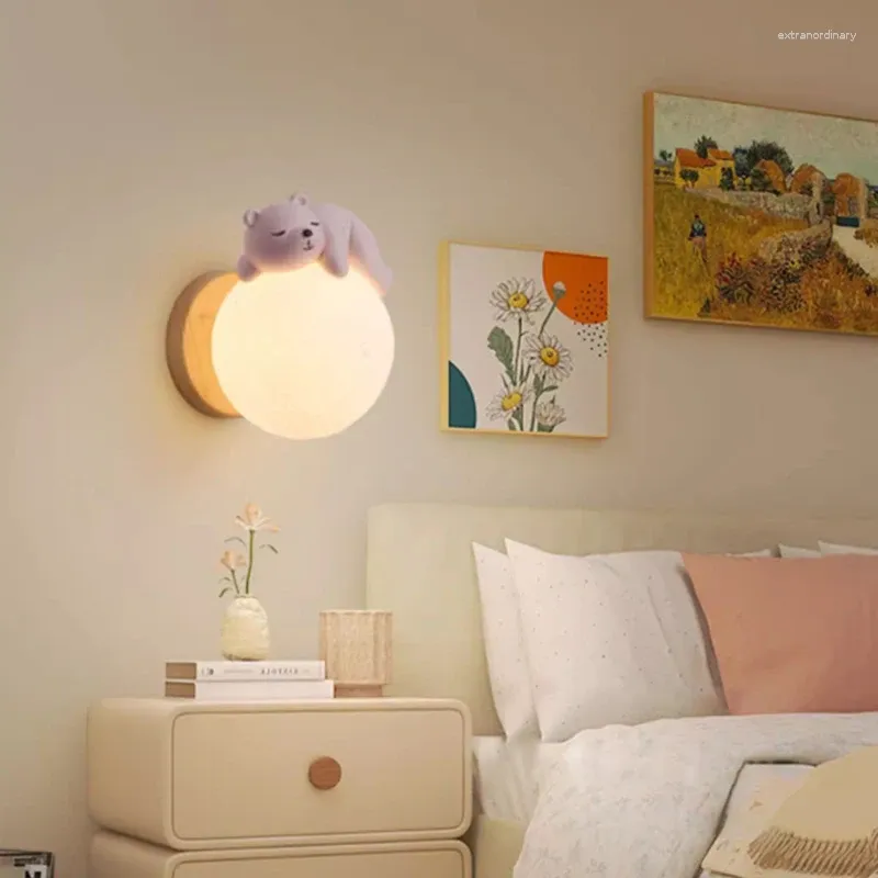 Wall Lamp Cute Bear Lamps Children's Room Bedside Simple Modern Boy Girl Bedroom Baby Decor Lights G9