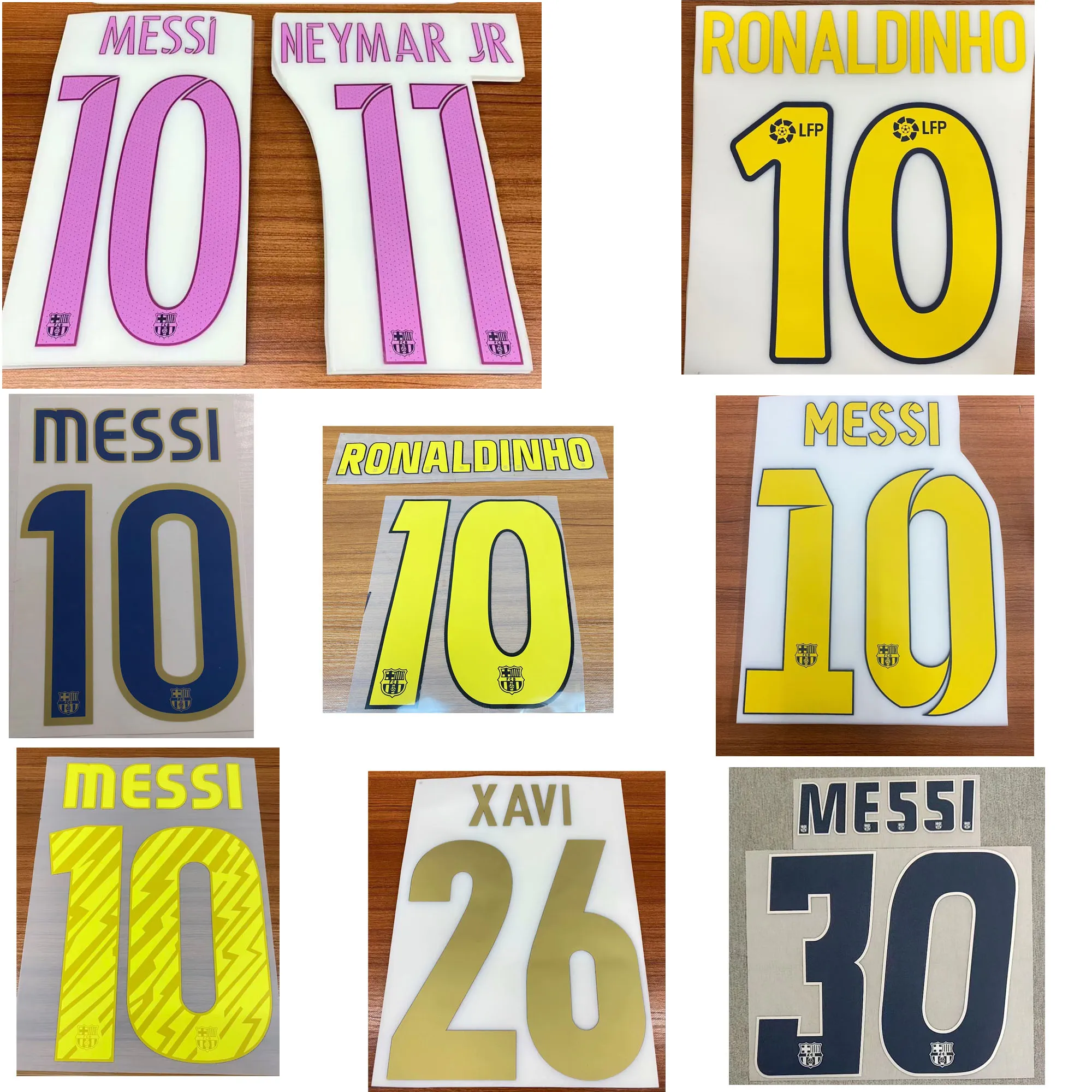 Set di nomi retrò da collezione Ronaldinho A.INIESTA SUAREZ XAVI HENRY RIVALDO GUARDIOLA PUYOL IBRAHIMOVIC STAMPA PATCH CALCIO BADGE