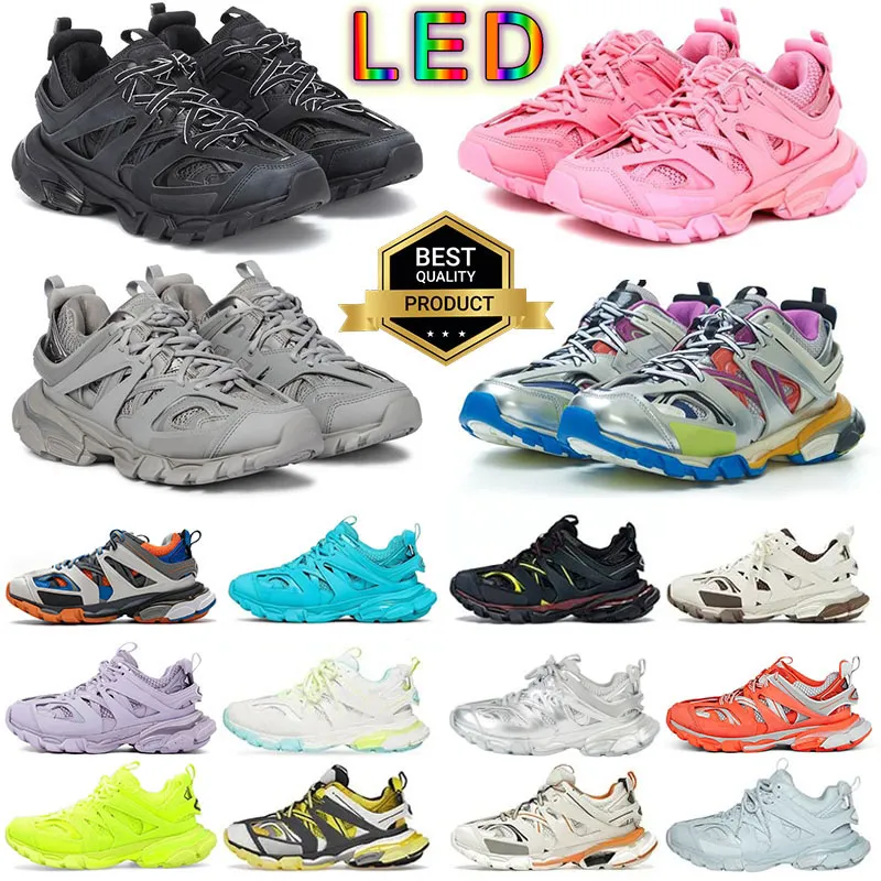 LED 2024 Casual Track Night 3 Shoes 3.0 Mens Womens Designer Sneakers Tracks LED 2.0 Runner 7 Triple S All Black and White Soe Up Platform Sneakers Loafers Walking Tennis