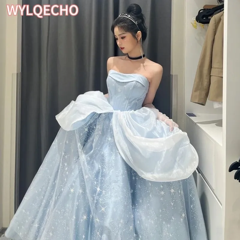 Городские сексуальные платья, синее платье для выпускного вечера, жаккардовое платье для помолвки, Франция, винтажное милое корейское платье принцессы, сказочная вечеринка 231202