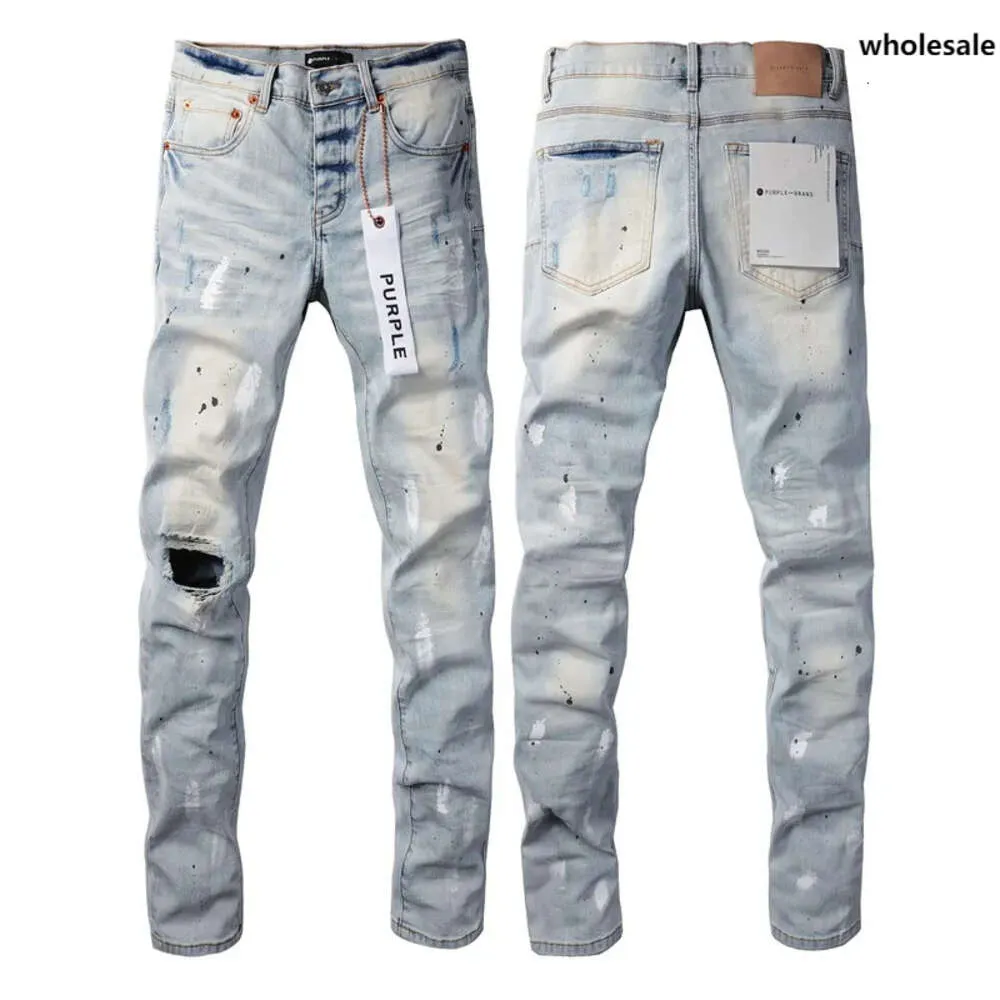 Purple Brand Jeans Wholesale Mens Purple Jeans High Street Blue Broken Hole  Denim Pants Distressed Slim Fit Washed Trousers From Yuwei08, $24.77