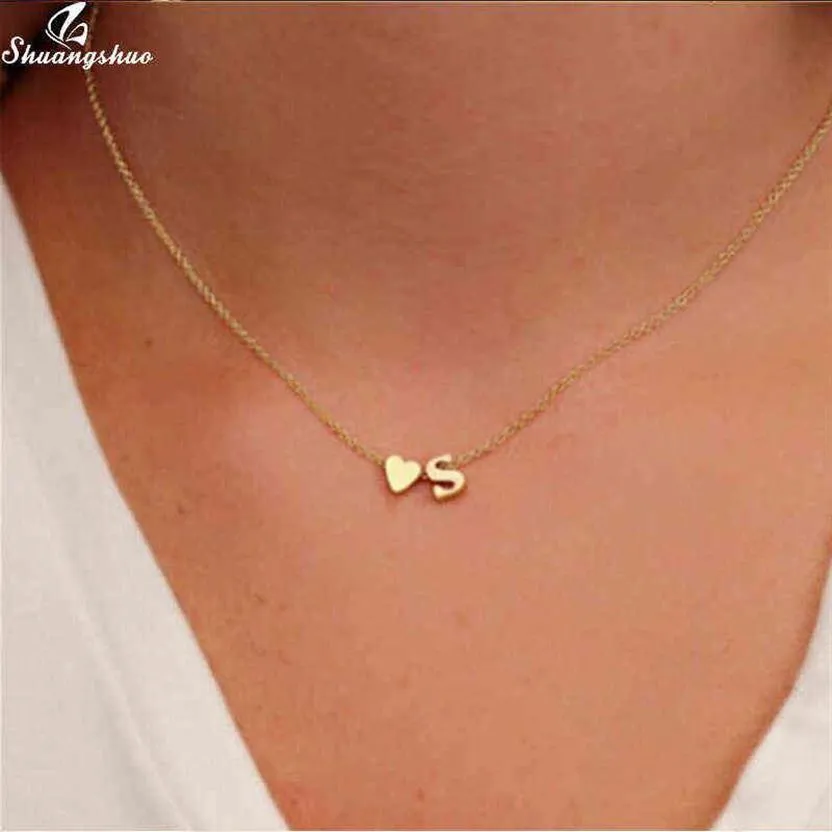 Shuangshuo Tiny inicial S lindo mini corazón gargantilla collar cadena amor carta colgante mujeres simple vacaciones collier novia regalo G324n
