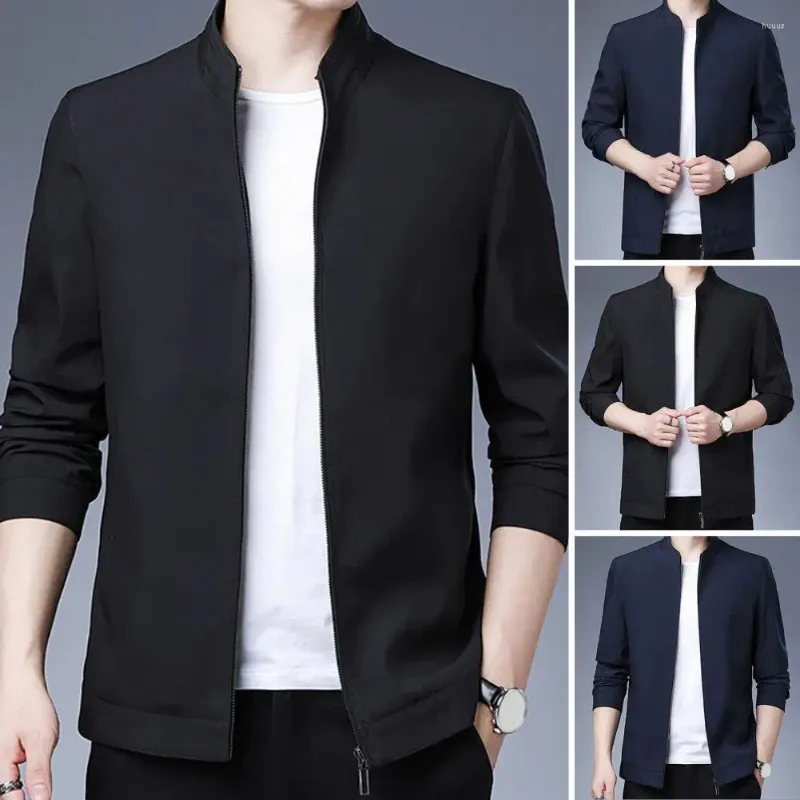 Men's Jackets Men Jacket Casual Slim Fit Stand Collar Suit With Zipper Cardigan Business Pockets For Spring Fall