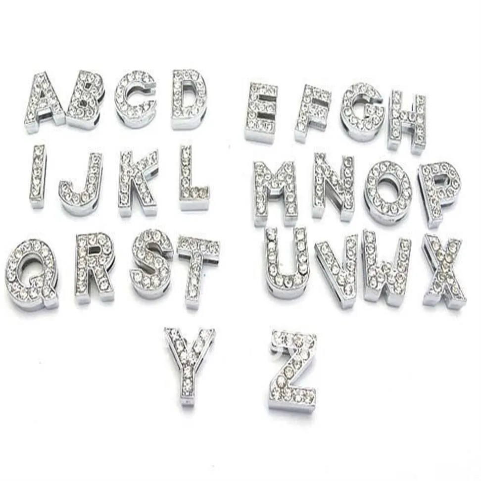 8 mm 10 mm A-Z Alphabet 0–9 Zahlen Zinklegierung Schieber Buchstaben Charms Symbol voller Strasssteine gemischt 130 Stück223S