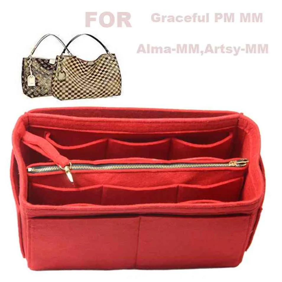 Pour Graceful PM MM Alma-MM Artsy-MM 3MM Organisateur fourre-tout en feutre avec sac à fermeture éclair centrale Sac à main Sac à main dans des sacs Maquillage cosmétique 2103282C