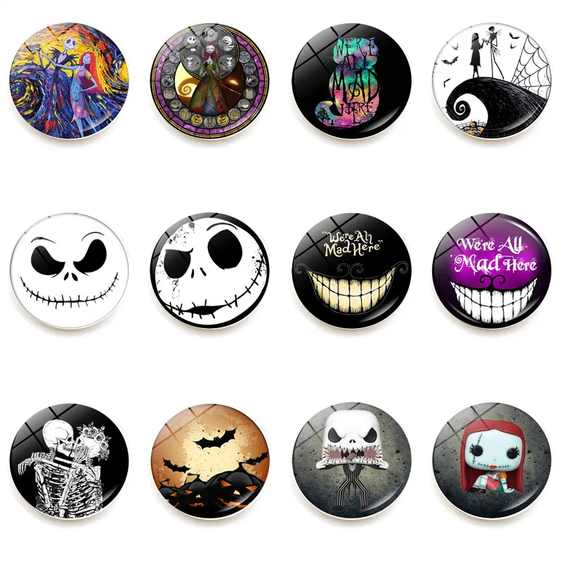 12 Pcs Jack Sally Refrigerator Magnet Sticker Cartoon Crystal Glass Magnetic Sticker Flexible Magnet Sticker for Truck Car Fridge Locker whiteboard