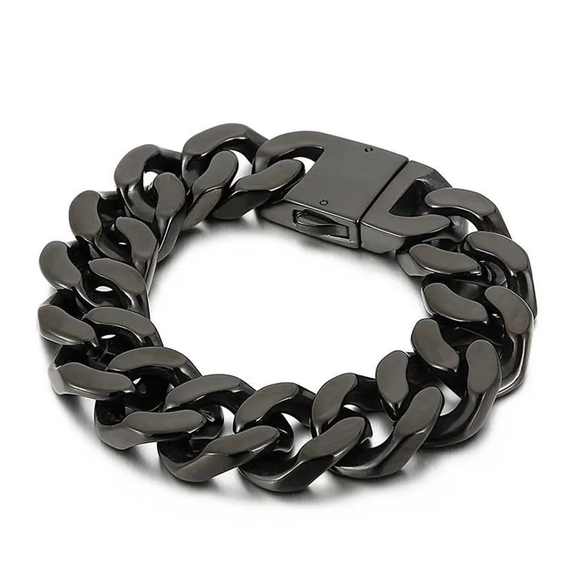 Bracelet en acier inoxydable bijoux noir grand bracelet cubain lien chaîne mode tendance 20mm 8 66 pouces 146g poids européen et A2486