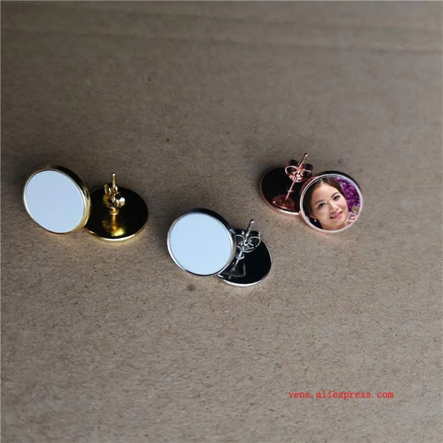 sublimazione orecchini in bianco orecchini a bottone moda per materiali di consumo per stampa transfer la dimensione di stampa è 12mm 25 paia lotto 210323235A