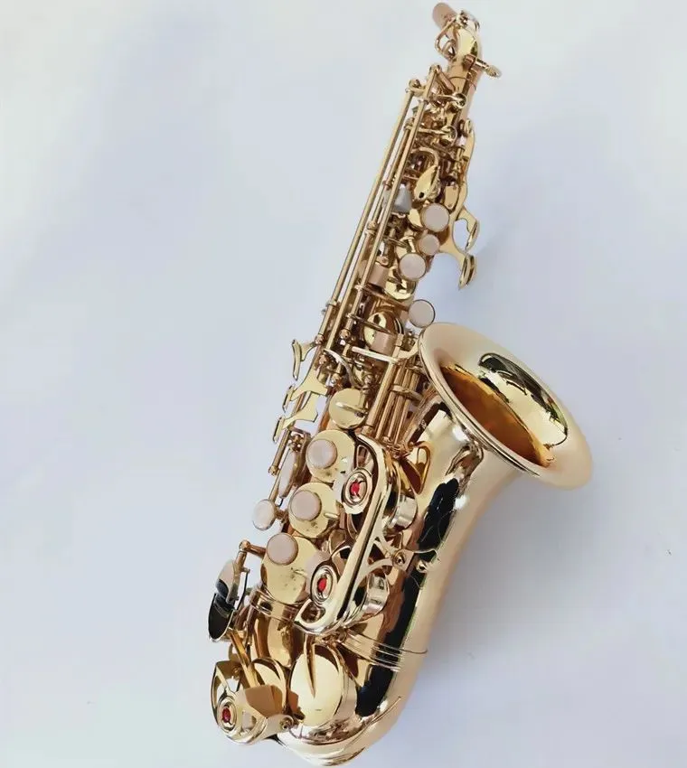 Novo saxofone soprano curvo S-991 chave de ouro latão sax profissional bocal remendos almofadas palhetas dobrar pescoço aaa