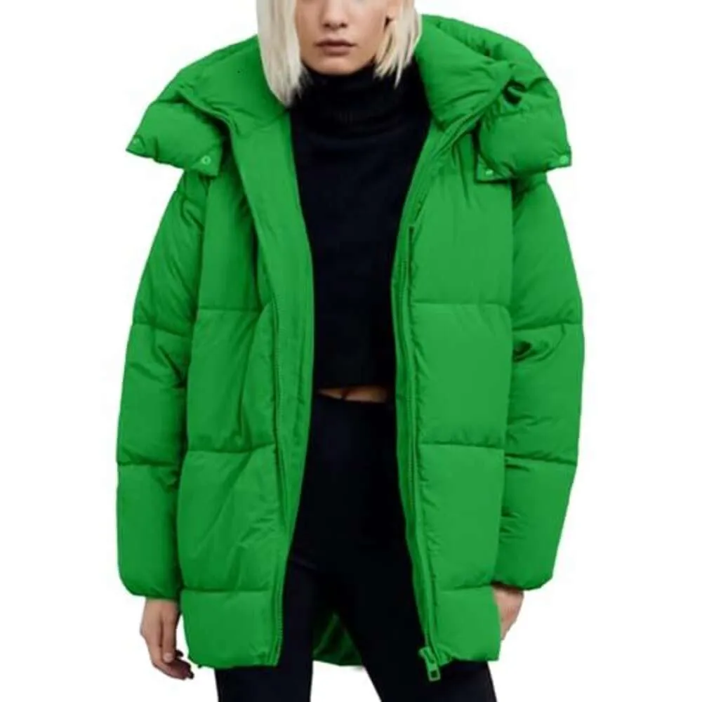 女性パフジャケットフードキルティングパフジャケットミッドレングスパッド入り温かい冬コート388