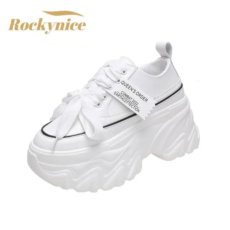 Height Increasing Shoes Women Hidden Heels Sneakers 8CM High Platform Wedges Sneakers Autumn Chunky Leather Shoes Woman Lace Up Dad White Shoes 231204