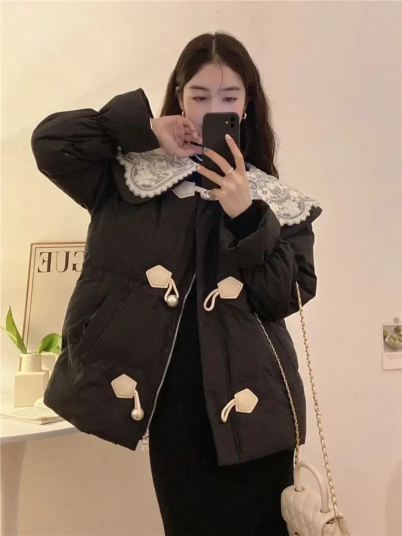 Women's Jackets Y2k Doll Collar Lace Padded Down Cotton-Padded Jacket Women Winter Korean Version of Bread And Clothing Loose cotton Jacket 231204