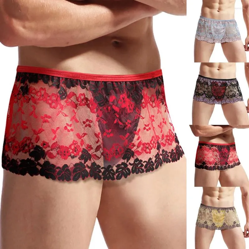 Mutande da uomo sexy Sissy Lingerie di pizzo Gonna Clubwear Mutandine Indumenti da notte Biancheria intima trasparente Prospettiva Biancheria da notte Slip