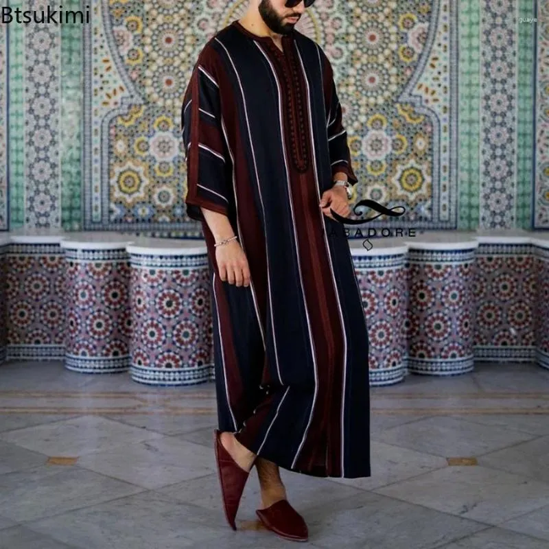 Ethnic Clothing 2023 Muslim Men Abaya Arabic Islamic Loose Shirt Robe Jubba Thobe Print Saudi Arab Middle East Male Vestidos