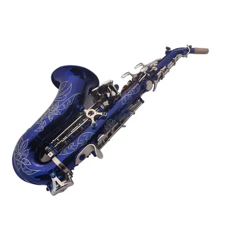 Sopran av bästa kvalitet Saxofon krökt saxofon Sky Blue B Musikinstrument med munstycke Reed Case AAA
