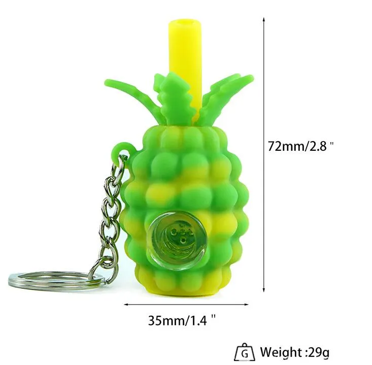 Tuyau en silicone d'ananas chaud transfrontalier mini tuyau avec porte-clés petit tuyau avec bol en verre tuyau pour fumer en gros