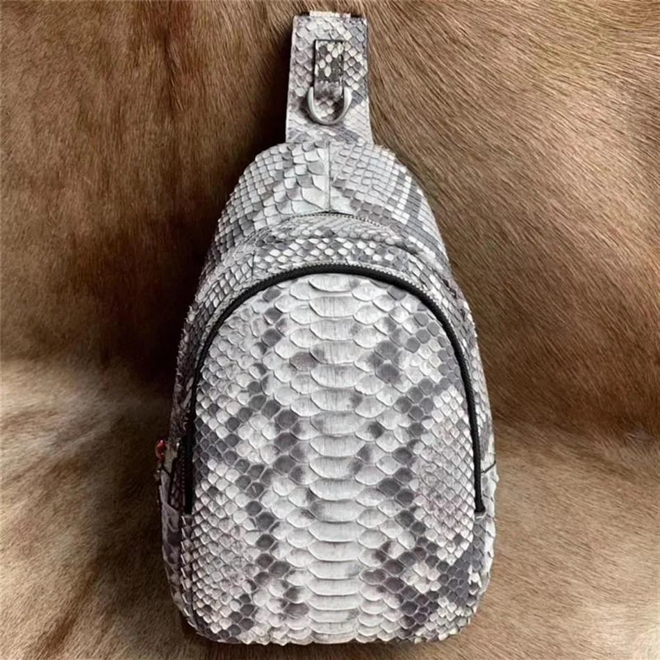 Sacs de taille exotiques véritable peau de serpent pour hommes, petit sac de poitrine authentique en cuir véritable Python, messager masculin croisé épaule 297O