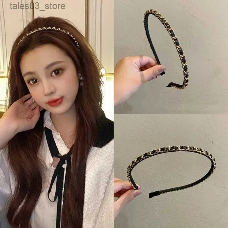 Meapwear Saç Aksesuarları Metal Zincir Çerçeve Kadınlar İçin Headband Girls Saç Bantları Vintage Haiand Hoop Saç Aksesuarları için Q231204