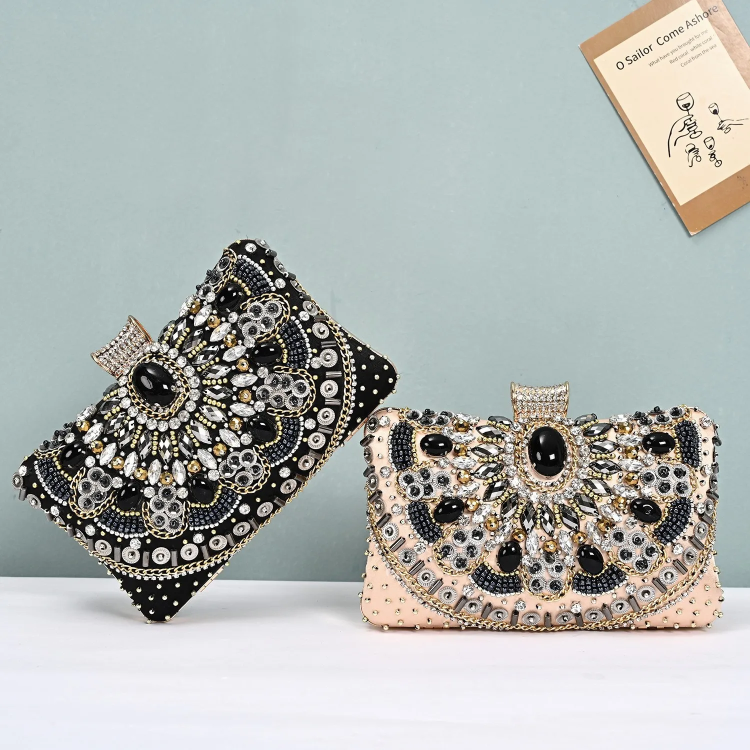 Women bags 2 colors luxury handmade beaded dress handbag elegant retro heavy diamond dinner bag beaded sequined fashion handbags 16101#