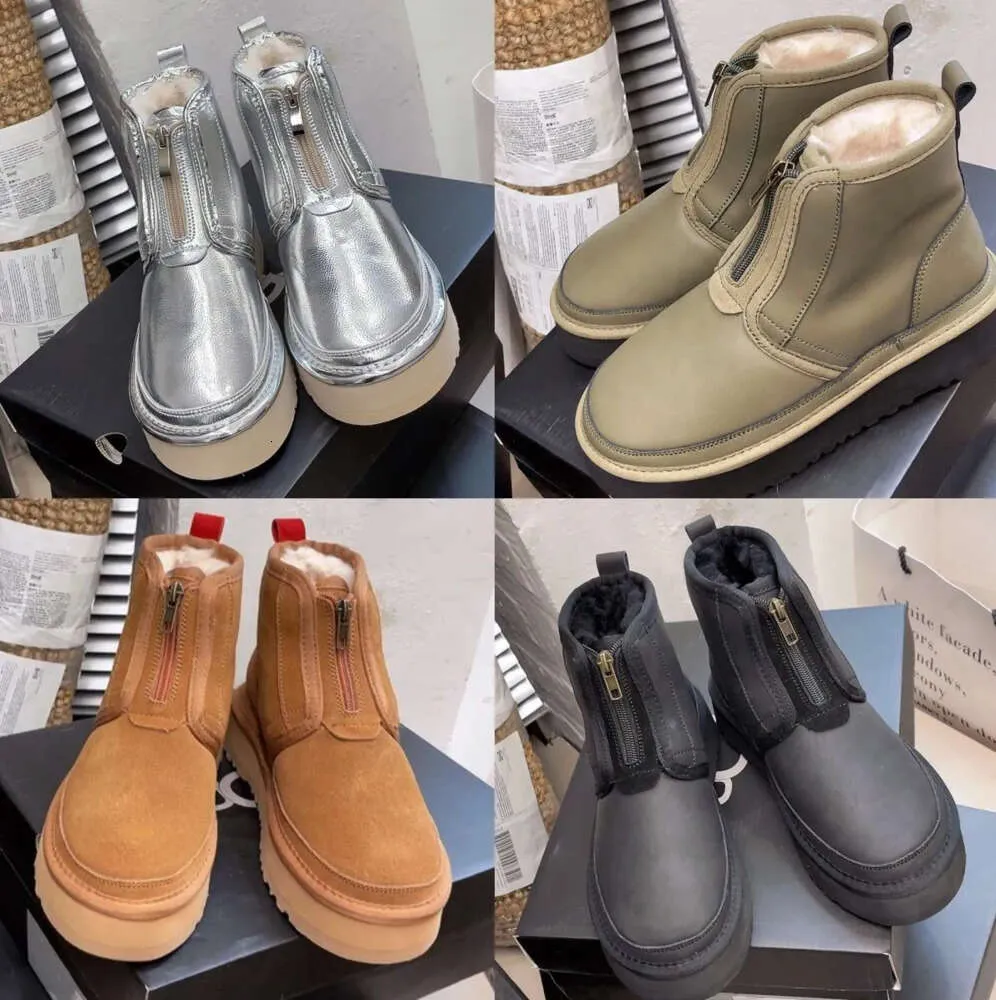 2023 Platforma Neumel Zip 1Ugglie-08 Buty Klasyczne mini kostki Snow But Sheepskin Plush Puszysty Dealworld Women Australia Tazz Tazman Winter Booties Buty