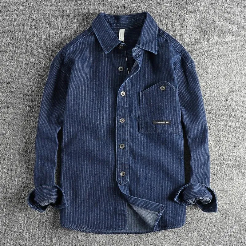 Camicie casual da uomo Camicia a maniche lunghe in denim gessato lavato vintage alla moda Primavera e autunno Tutto con carico americano