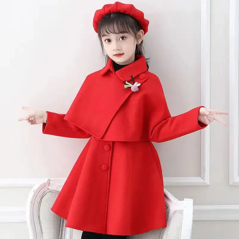 Girl's Dresses Girl Autumn Winter Dress Set Ethnic Style Little Girl Three Piece Woolen Dress Performance Korean Children's Clothing 231204