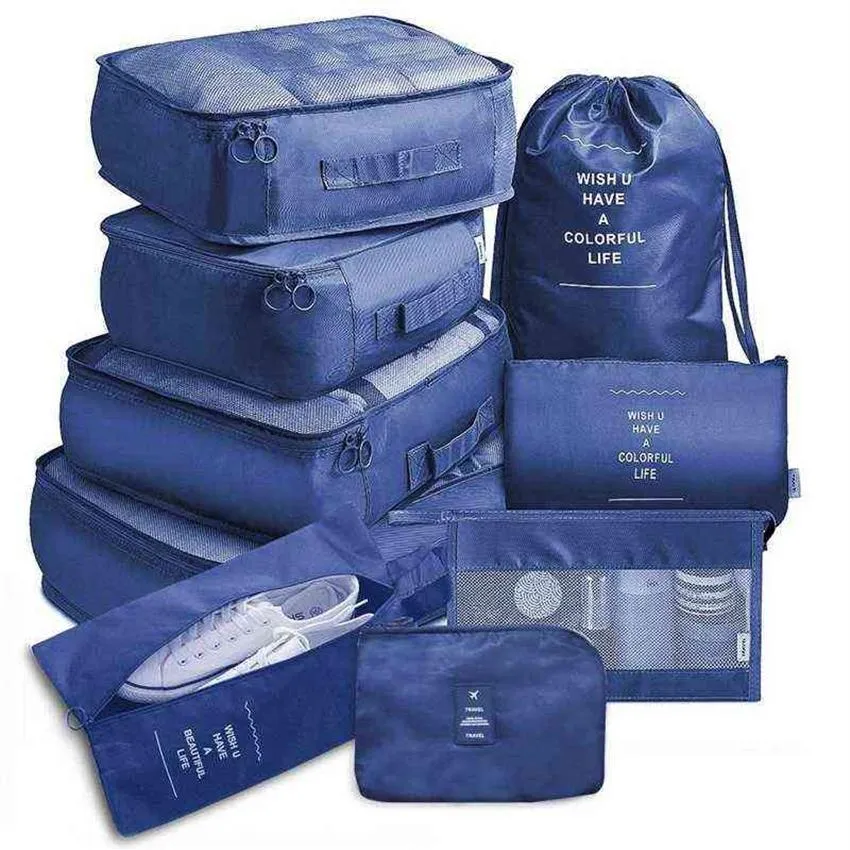9st Set Travel Pack Bagage Organizer Kläder Lagring Fodral Högkvalitativ vattentät kosmetisk toalettpås Traveltillbehör 2112488