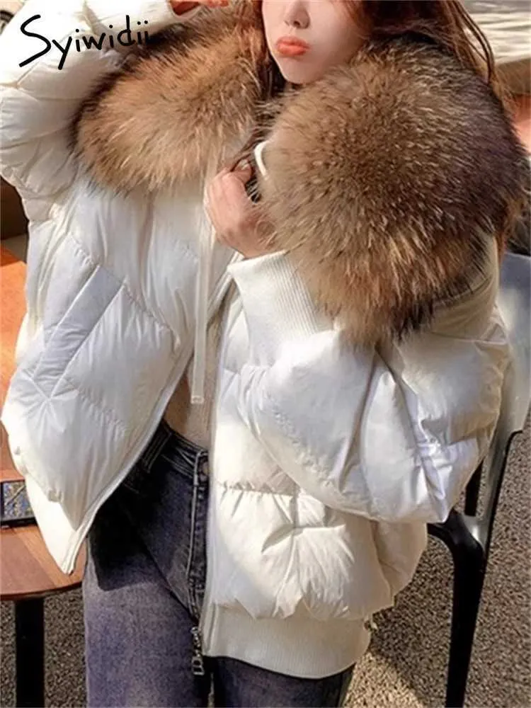 Piumino in piumino d'anatra 90 con collo in pelliccia per donna Cappotti solidi da donna in piumino caldo oversize autunno inverno addensato