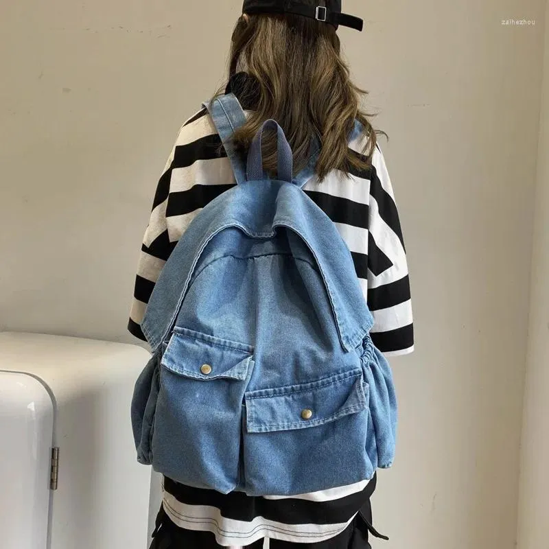 Duffel Bags Escola Denim Mochila Simples Estudante Jean Bag Ins Canvas Grande Fim de Semana Jeans Moda Ombros