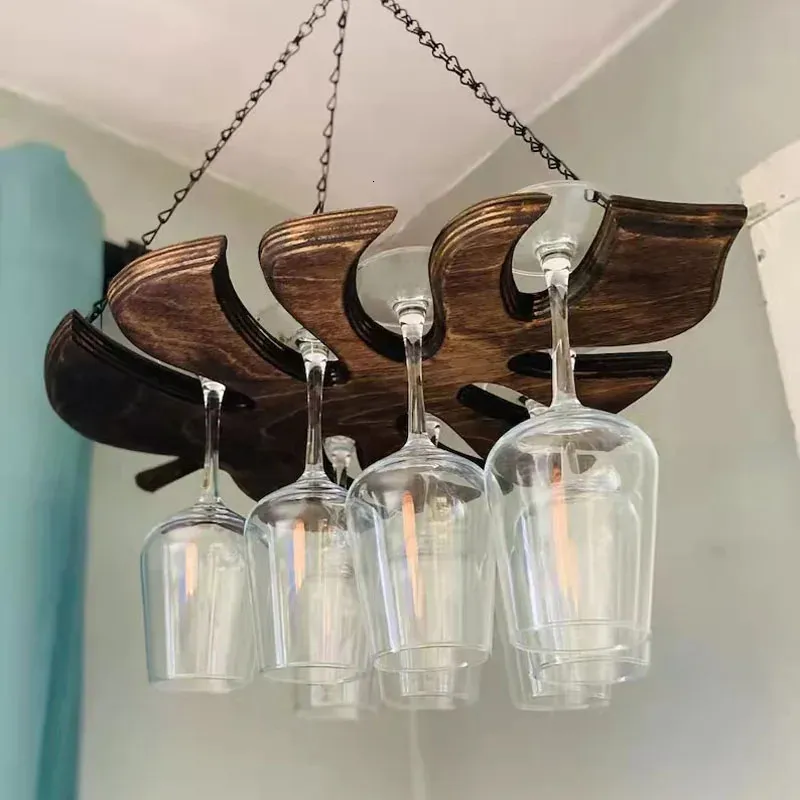 Juldekorationer Vinglas Holder Trästerra Rack Home Bar Hanging Glass Hanger Bottle Cup Bartender Stemware 231204