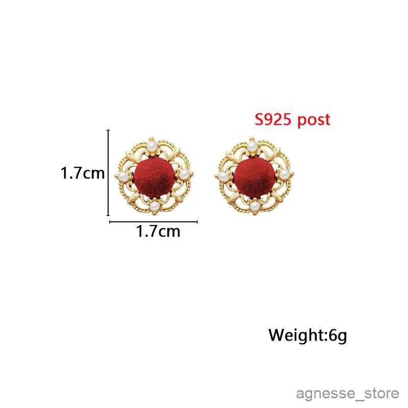 Stud Vin Rouge Vintage Femmes Boucles D'oreilles Français Élégant Perle Côté Velours Moyen Rond Creux Géométrique Déclaration Oreille Bijoux 2023 R231204