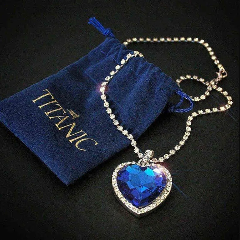 Titanic Heart of Ocean Blue Heart Love Forever Wisiant Naszyjnik Velvet Bag Y1218233S