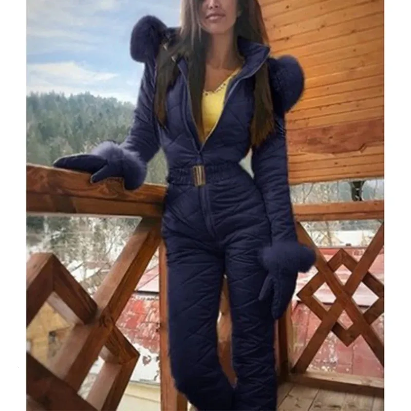 レディースジャンプスーツランパーズスキージャンプスーツ濃い冬の暖かい女性スノーボードスキースキーアウトドアスポーツ女性スキーパンツセットジッパースーツ＃A 231202