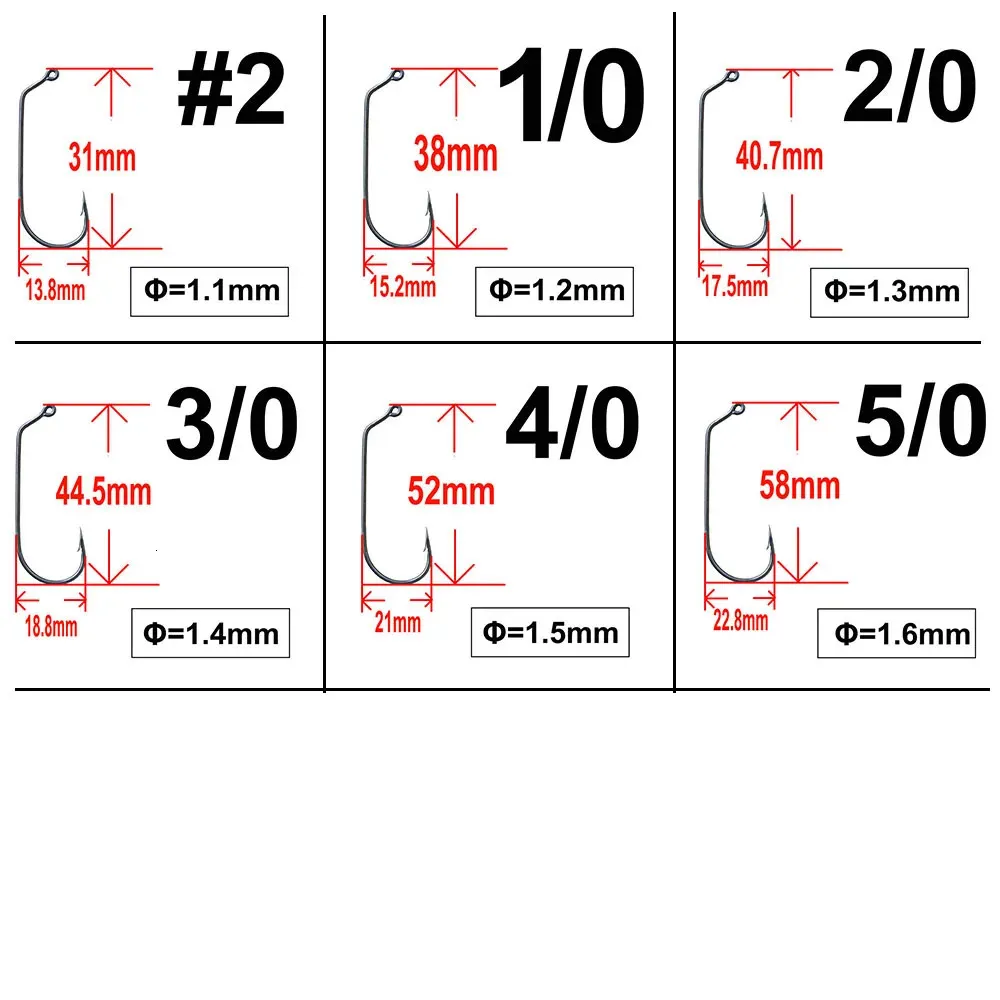 Big Jig Hooks 60 Degree Angle, #2, 1/0, 2/0, 3/0, 4/0, 5/0, Fish