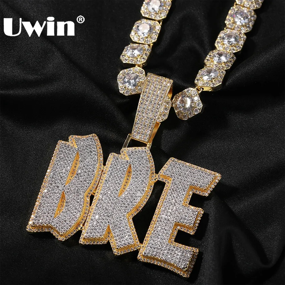 ペンダントネックレスUWIN 2トーン女性のカスタマイズされた名前ICED OUT CZ PAVE SETSINGパーソナライズされたレターネックレスファッションジュエリー231204