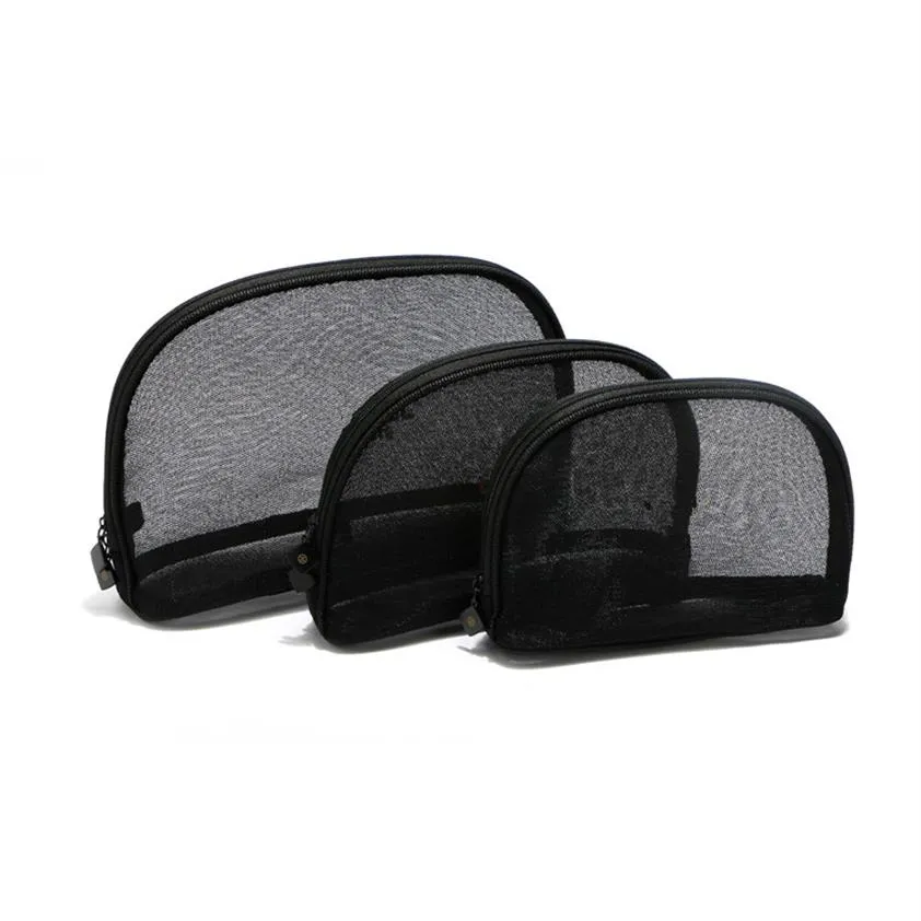 Women mesh fashion makeup case 3pcs set vanity cosmetic case makeup organizer bag toiletry clutch pouch boutique190T