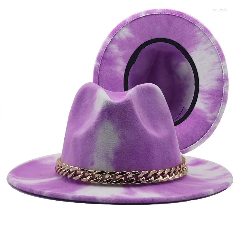 BERETS 2023 Högkvalitativ DRSAM Color Bar Wool Felt Tie Dye Fedora Hat British Style Women Män Elegant Gentleman Panama