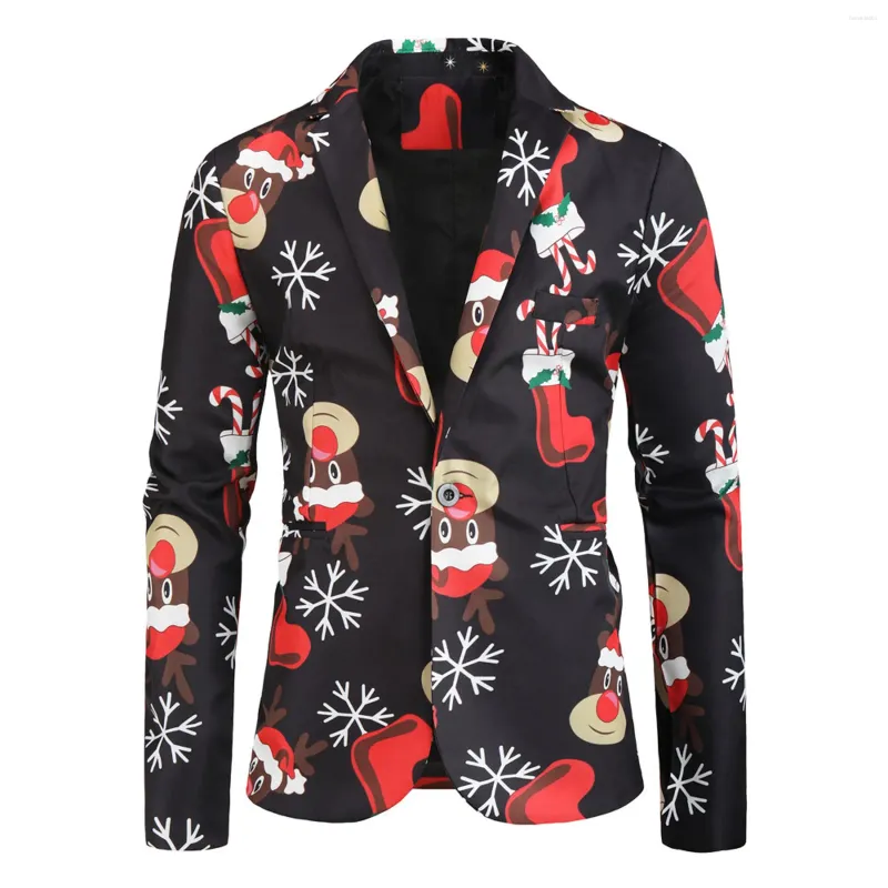 Abiti da uomo Grafica cartoon Divertente Giacca natalizia Blazer casual Navidad Anno Festa maschile Slim